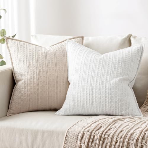 Decorative Waffle Throw Pillow Covers 20x20 Cream 2 Pack - Image 4