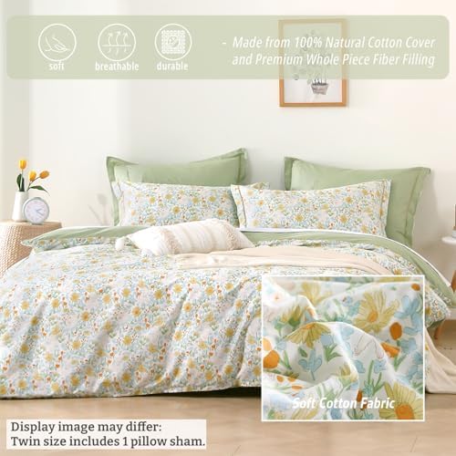 Sage Whimsical Wildflower Botanical Cotton Comforter Twin Size 2PC - Image 2