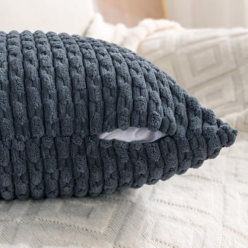 Set of 4 Grey Blue Decorative Throw Pillow Covers 18x18 Inch Corduroy Pillow - Image 4