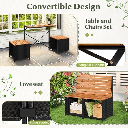 Tangkula 3-in-1 Convertible Bench Bar Table, Outdoor Folding Table & Chair - Image 2