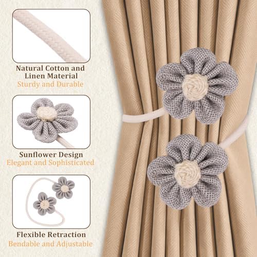 4 Pack Flower Curtain Tiebacks, Rope Curtain Tiebacks Boho Style, Simple - Image 3