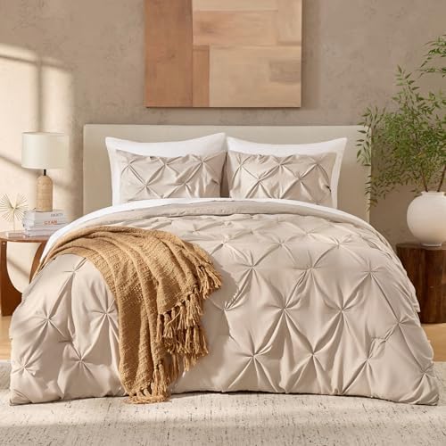 Andency Queen Pinch Pleat Wheat Comforter Set 3 Piece Bedding - Image 2
