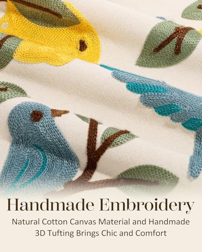 Embroidered Lumbar Pillow Cover 20x12 Inch, Bird Lemon - Image 2
