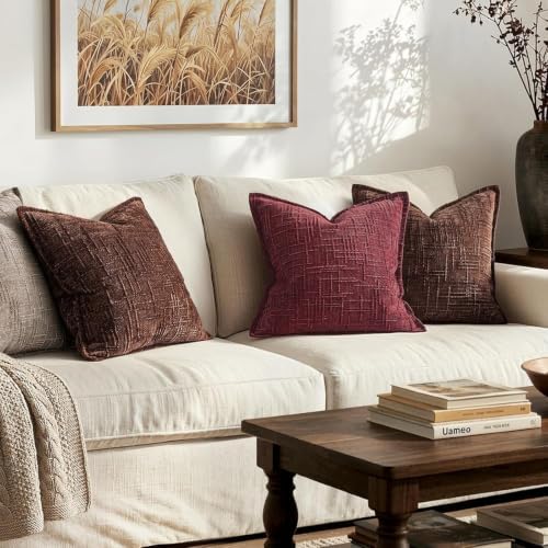 MIULEE Slubby Textured Christmas Throw Pillow Covers Burgundy 18x18 - Image 6