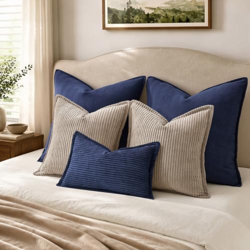 MIULEE Couch Pillow Covers Lumbar 12x20 Navy Blue Textured Corduroy - Image 4
