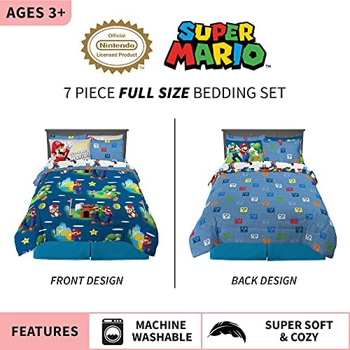 Super Mario Kids Bedding Set, Full Size 7 Piece Comforter and Sheet Set - Image 3