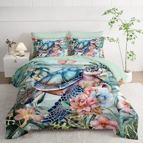 Nttopship Spring Sea Turtle Comforter Set 7 Pcs Bedding Set Queen Size - Image 2