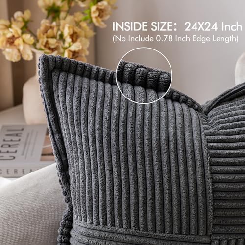 MIULEE Decorative Euro Sham Throw Pillow Covers 24x24 Inch Dark Grey 2 Pack - Image 2