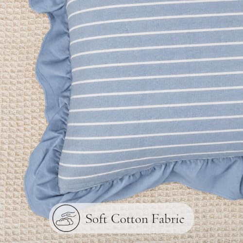 JoraLion Ruffled Lumbar Pillow Cover 14x26 Striped Light Blue - Image 5