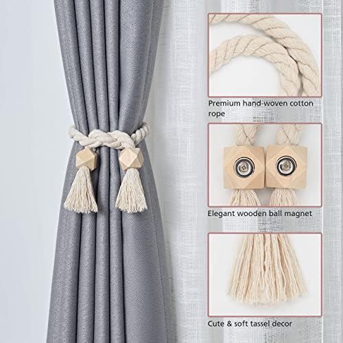 NICEEC 6 Pack Wooden Polyhedron Magnetic Curtain Tiebacks Boho Home Decor Drape - Image 3