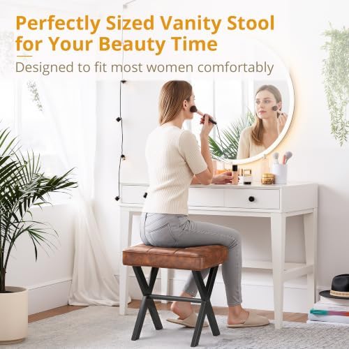 LUE BONA Vanity Stool, Square Faux Leather Makeup Stool - Image 3