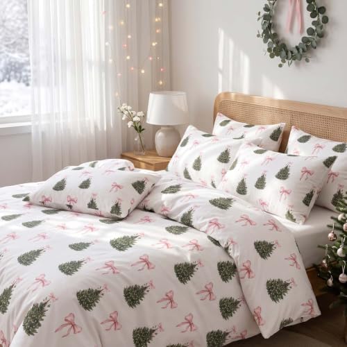 Nayoroom Christmas Comforter Set Queen Pink Bow Tree Holiday Bedding - Image 4