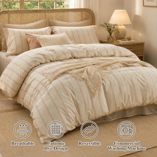 Striped Comforter Set Full Size Yellow Pink Bedding Set 3 Pieces - Image 5