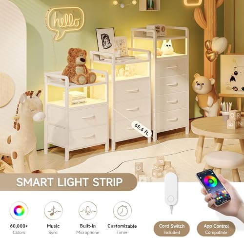 Lazzanto Nightstand with Rear Charging Station, LED Light, 4 Drawers - Image 4