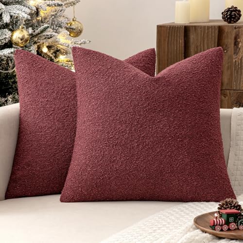 MIULEE 20x20 Decorative Boucle Couch Pillow Covers Burgundy by MIULEE