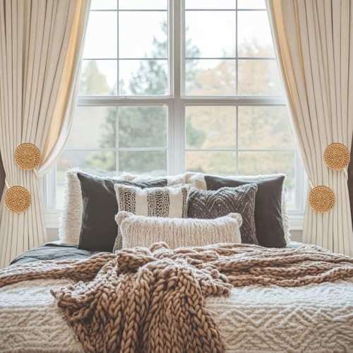 Panelee 2 Pack Boho Curtain Tiebacks, Rattan Curtain Holdbacks - Image 2