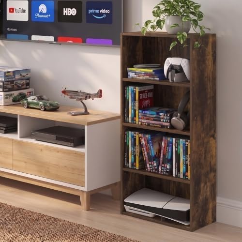 Furinno Basic DVD Shelf, 4-Tier CD Rack, Media Shelf, Amber Pine - Image 3