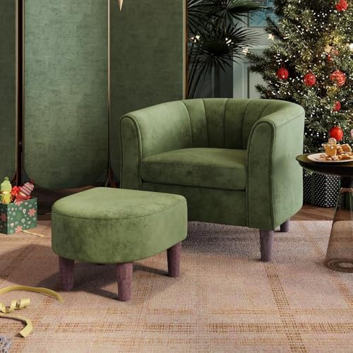 LINSY Accent Chair with Ottoman, Modern Armchair Comfy Barrel Reading Chair by Linsy