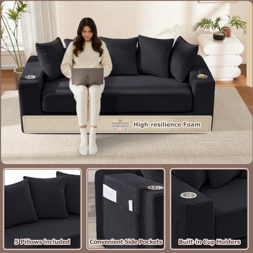 76" Boneless Convertible Sofa Bed, Corduroy Fold Out Sofa - Image 4