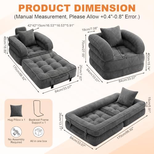 Convertible Sofa Bed, Boneless Sleeper Chair Bed - Image 2