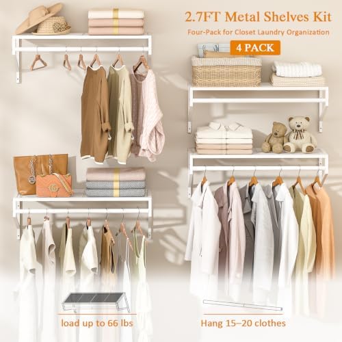 ThreeHio 4 Pack Closet Shelves Wall Mounted, 2.7 ft x 11.8in Wire Closet Shelf - Image 5