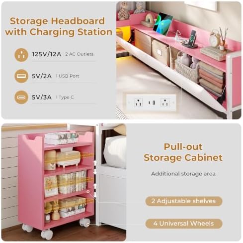 Corner Full Bed Frame with Pull-Out Cabinet/Bookcase/Headboad Storage - Image 5