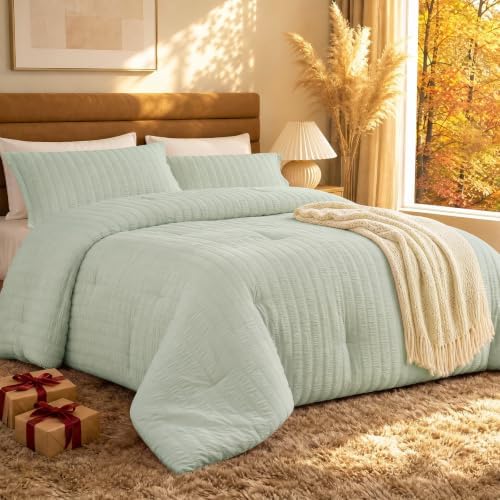 Quataly King Comforter Set Seersucker Lightweight Bed Set by Enjoylifetogether
