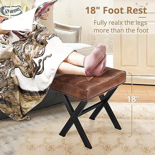 LUE BONA Vanity Stool, Square Faux Leather Makeup Stool - Image 2