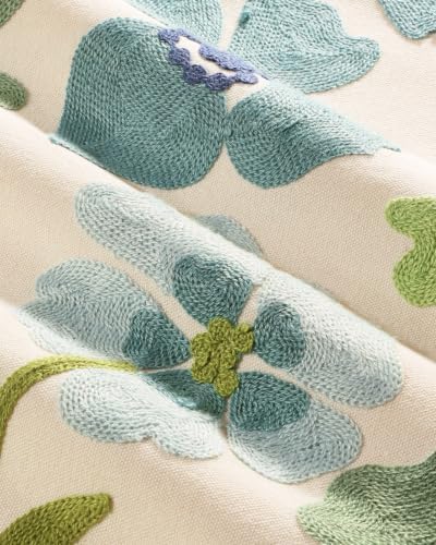Embroidered Throw Pillow Covers 18x18 Inch, Teal Flower - Image 3