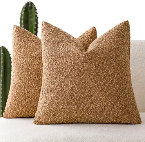 Foindtower Decorative Textured Boucle Throw Pillow Cover 20x20 Rust Tobacco by Foindtower