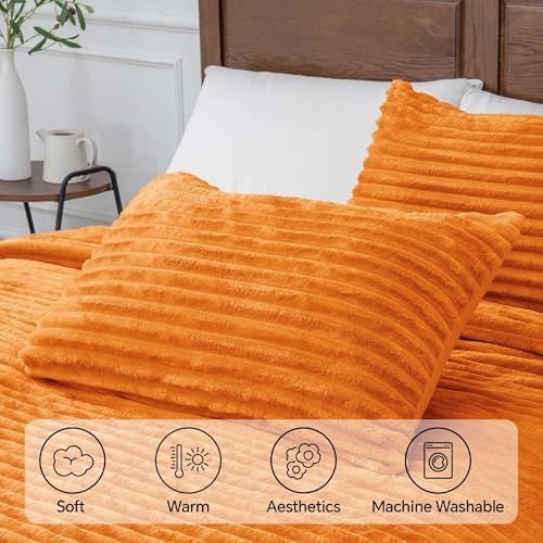 BEDELITE Fleece California King Comforter Set, Fluffy Bed Set, Burnt Orange - Image 5
