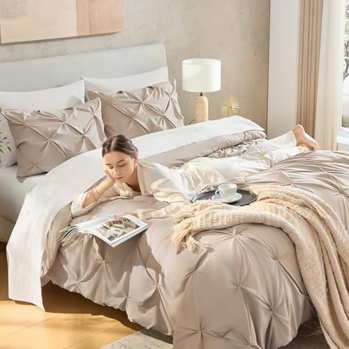 Andency Queen Pinch Pleat Wheat Comforter Set 3 Piece Bedding - Image 6