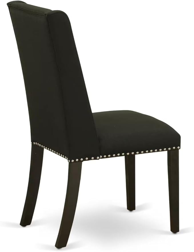 East West Furniture V627FL624-6 6 Piece Dining Room Table Set Contains a Rectangle Kitchen Table with V-Legs and 4 Black Linen Fabric Parson Chairs with a Bench, 40x72 Inch, Multi-Color