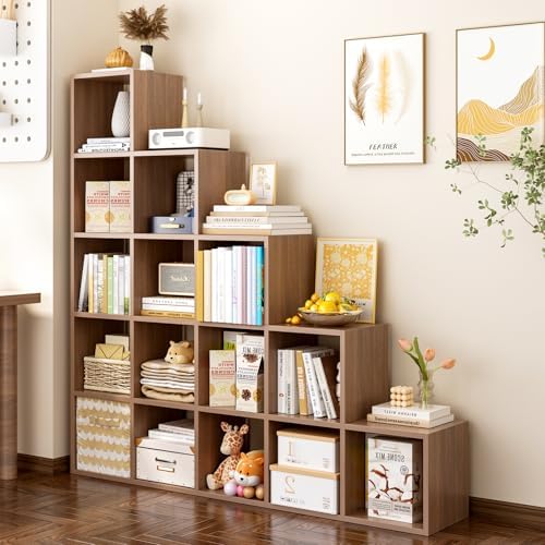 OSCHF Ladder Cube Storage Bookcase, 15-Cube Corner Shelf by OSCHF
