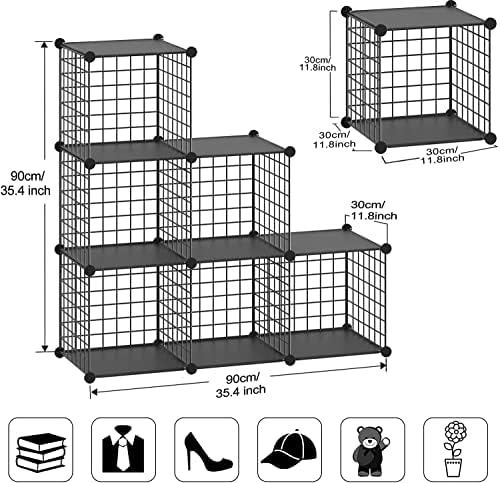 Wire Cube Storage Organizer, 6-Cube Metal Storage Shelves Bookshelf, Stackable - Image 3