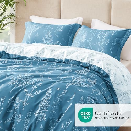 Love's cabin Floral Comforter Set Cute Bedding Full Reversible Mineral Blue - Image 3