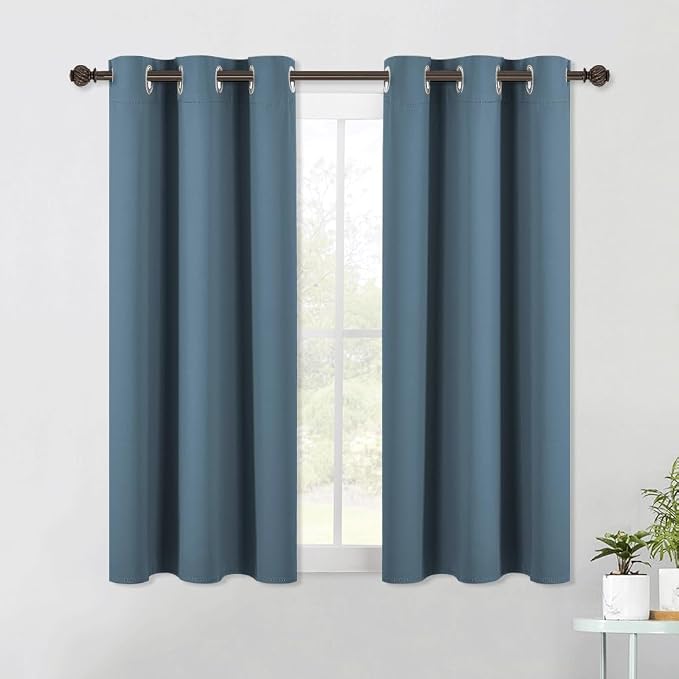 NICETOWN Smoky Blue Kitchen Blackout Short Curtain Panels by NICETOWN