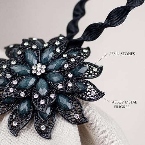 2 Pack Black Flower Curtain Tiebacks Window Holdback Buckles - Image 2