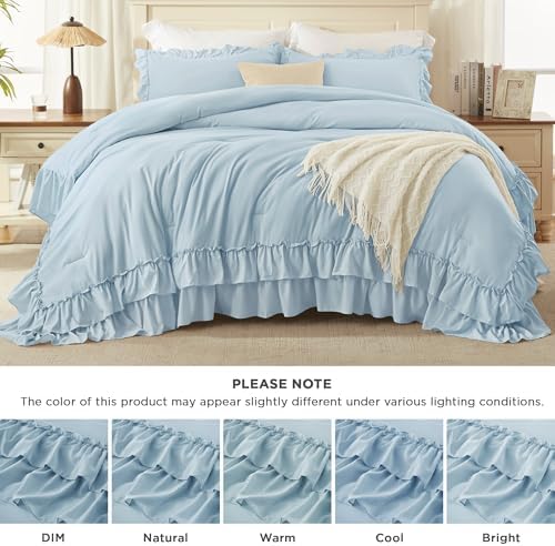 Andency Light Blue Twin Size Ruffle Comforter Set, 2 Pieces - Image 4