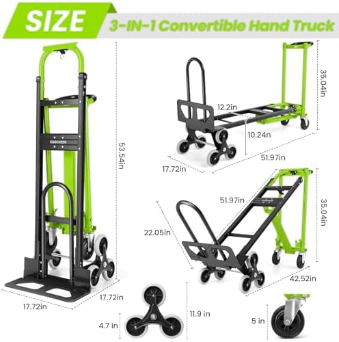 1000LBS Heavy Duty Aluminum Stair Climbing Dolly, 3 in 1 Convertible Hand Truck - Image 5