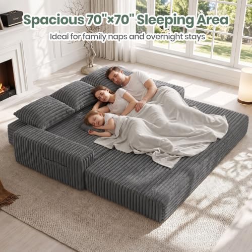 JUIKURY 70" Convertible Sofa Bed, Corduroy Boneless Couch - Image 6