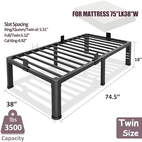Bilily 18 Inch Twin Bed Frame Metal Platform - Image 3