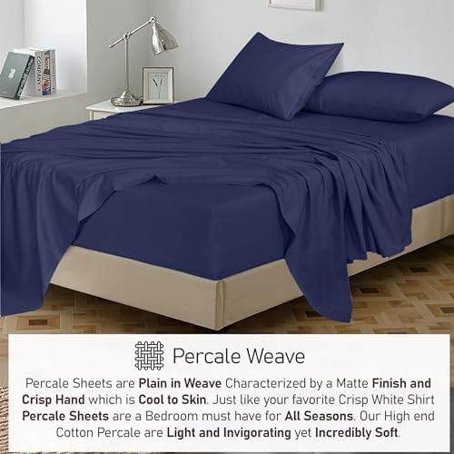 RUVANTI 100% Cotton Twin Sheets, Percale Weave Twin Sheet Set, Crown Blue - Image 5