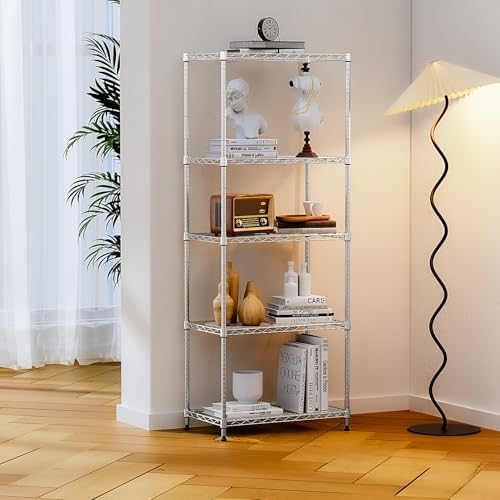 IZEUK 5-Tier Chrome Metal Storage Shelves, Adjustable Wire Shelving Unit - Image 6