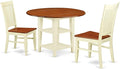 East West Furniture SUWE3-BMK-W 3 Piece Kitchen Table & Chairs Set Contains a Round Dining Table with Dropleaf & Shelves and 2 Dining Room Chairs, 42x42 Inch, Buttermilk & Cherry