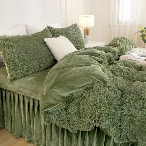 Andency Sage Green Twin Comforter Set, Fluffy Faux Fur Warm Bedding Set - Image 3