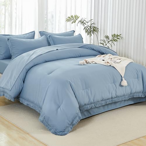 Andency Queen Comforter Set, 7 Pieces Grayish Blue Bedding - Image 5