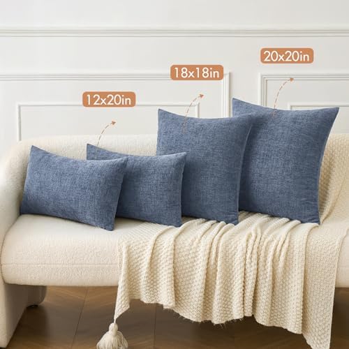 MIULEE Soft Chenille Throw Pillow Covers Dark Grey Blue 20x20 Pack of 2 - Image 4