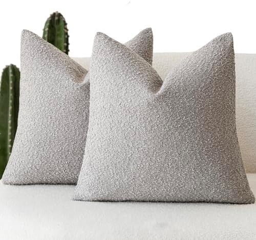 Foindtower Decorative Textured Boucle Throw Pillow Cover 16x16 Neutral Grey by Foindtower