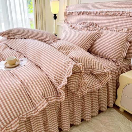 LifeTB Pink Gingham Comforter Set Full Ruffle Pink Plaid Comforter Set 3 Pieces by LIFETB